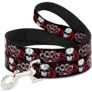 Buckle-Down Dog Leash - Brass Knuckles/Skulls/Roses Black/Red/White