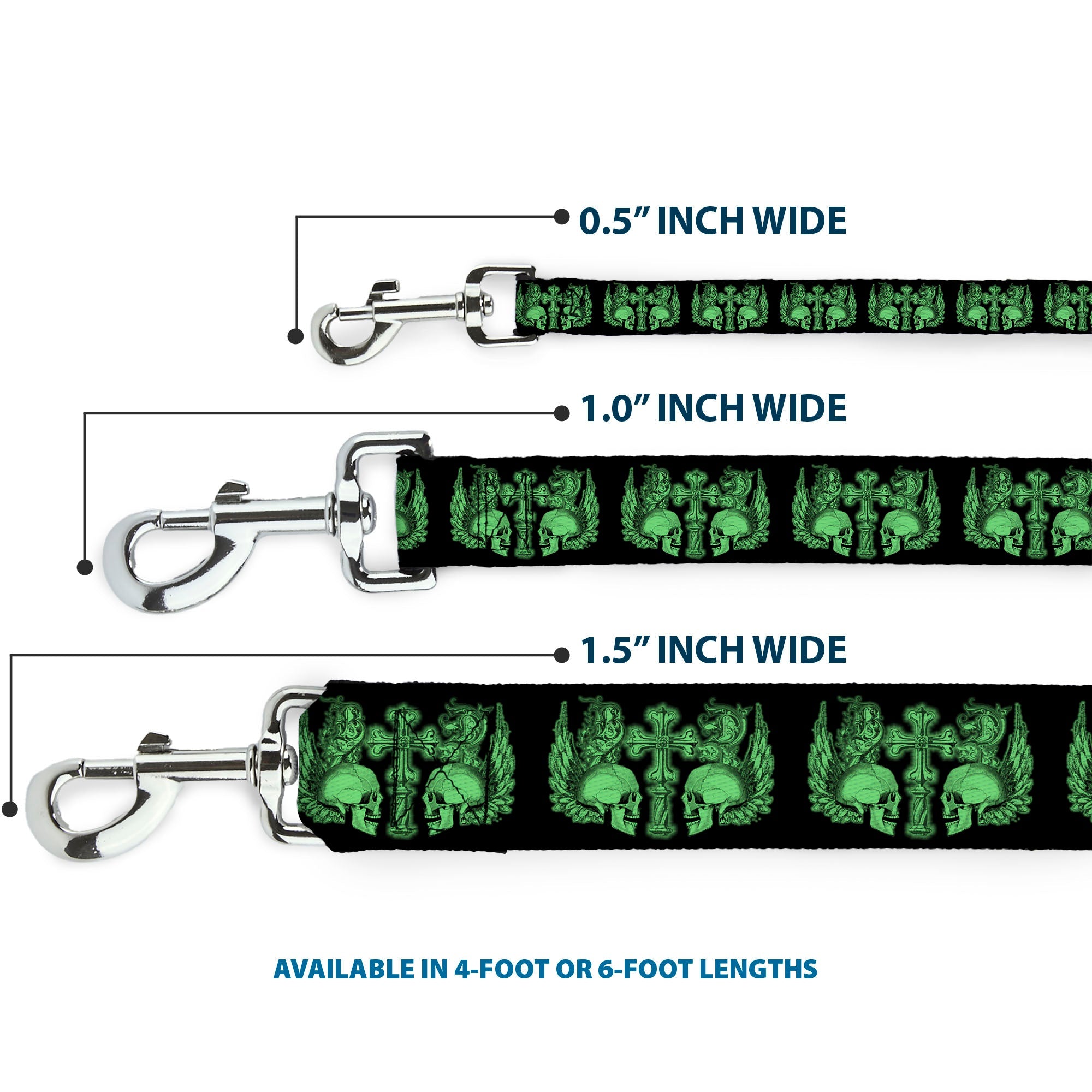 Dog Leash - BD Skulls w/Wings Black/Green