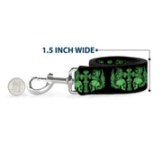 Dog Leash - BD Skulls w/Wings Black/Green