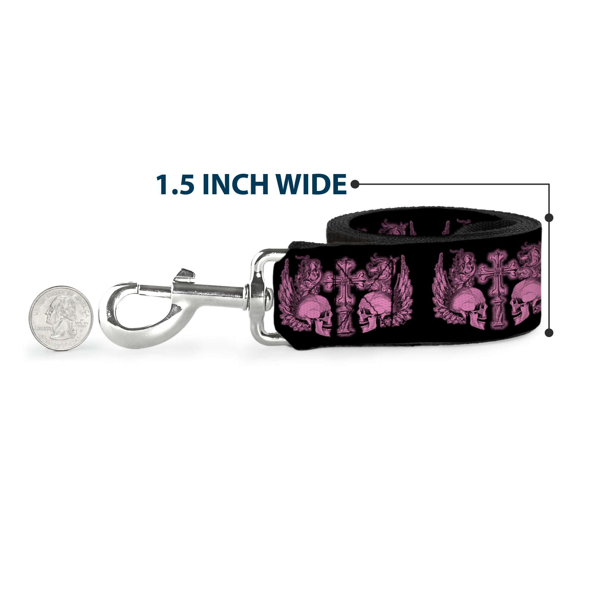 Dog Leash - BD Skulls w/Wings Black/Pink