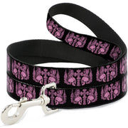 Dog Leash - BD Skulls w/Wings Black/Pink