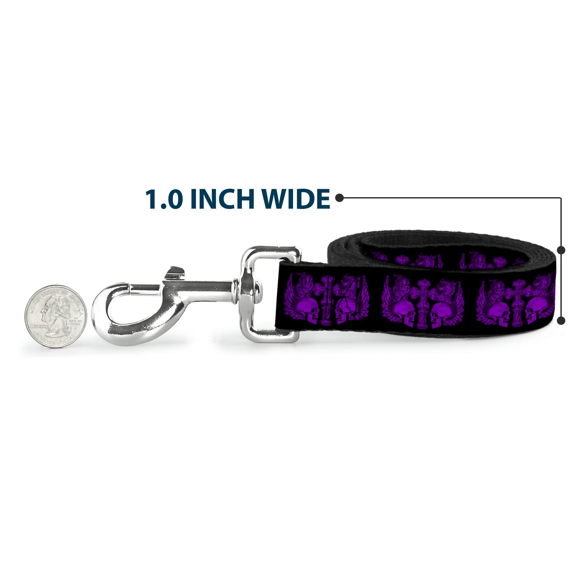 Dog Leash - BD Skulls w/Wings Black/Purple