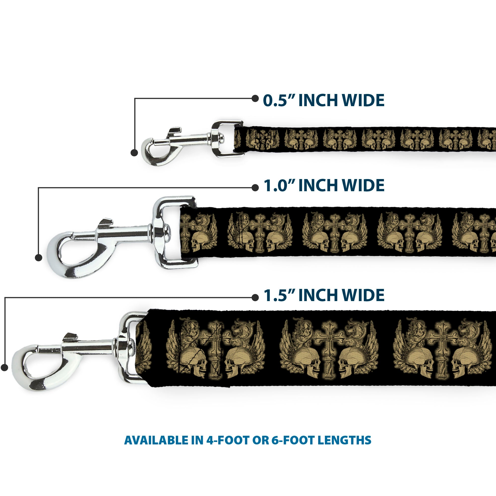 Dog Leash - BD Skulls w/Wings Black/Tan