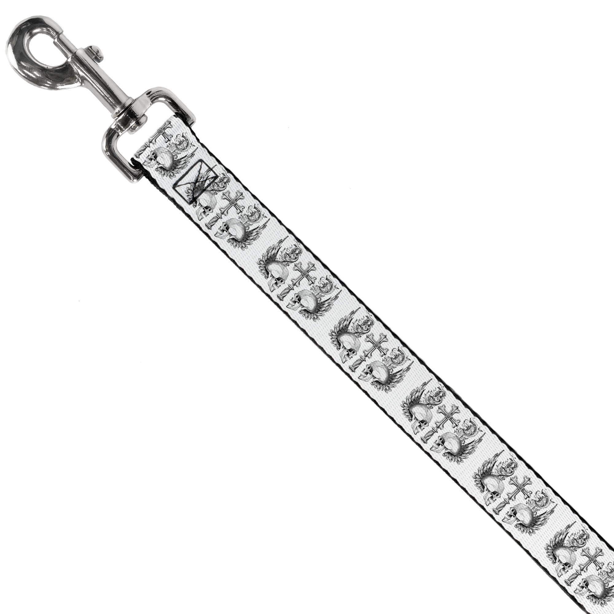 Dog Leash - BD Skulls w/Wings White/Black