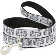 Dog Leash - BD Skulls w/Wings White/Black