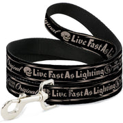 Dog Leash - BD Skull LIVE FAST AS LIGHTNING Black/Light Orange