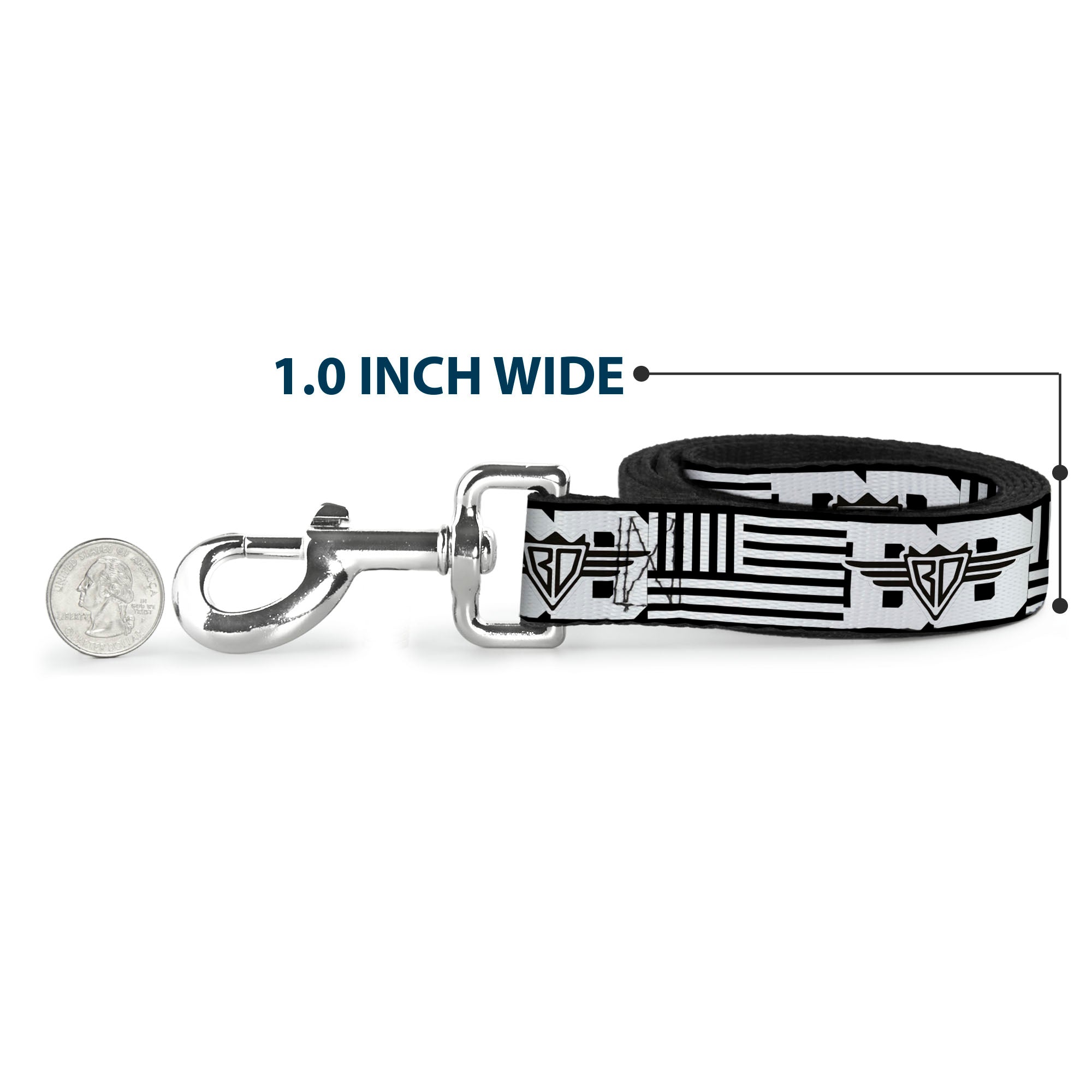 Dog Leash - BD Logo/American Stripe Flag White/Black
