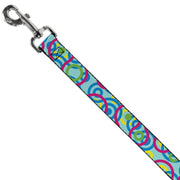 Dog Leash - Bullseye Stacked Swirl Blues/Green/Yellow/Pink