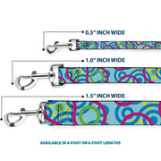 Dog Leash - Bullseye Stacked Swirl Blues/Green/Yellow/Pink
