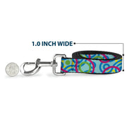 Dog Leash - Bullseye Stacked Swirl Blues/Green/Yellow/Pink