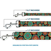 Dog Leash - Boho Mandala Black/Yellow/Turquoise/Orange
