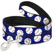 Dog Leash - Baseballs Scattered Blue