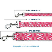 Dog Leash - Cute Skulls w/Checkers Pinks/White