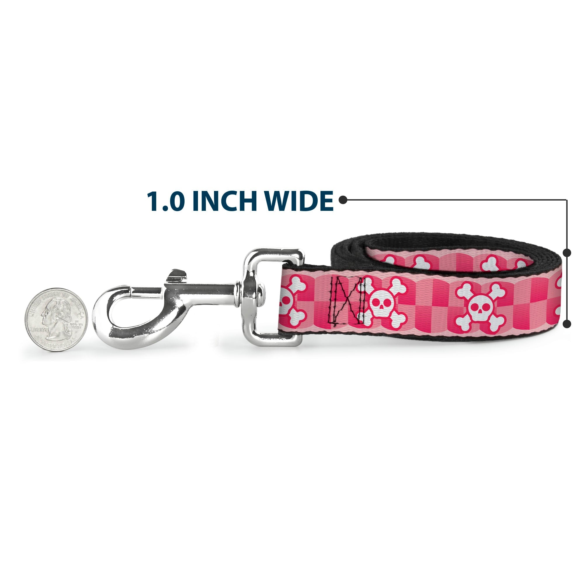 Dog Leash - Cute Skulls w/Checkers Pinks/White