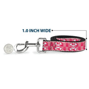 Dog Leash - Cute Skulls w/Checkers Pinks/White