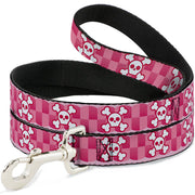 Dog Leash - Cute Skulls w/Checkers Pinks/White