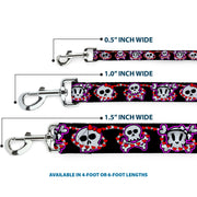 Dog Leash - Cute Skulls w/Hearts