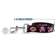 Dog Leash - Cute Skulls w/Hearts