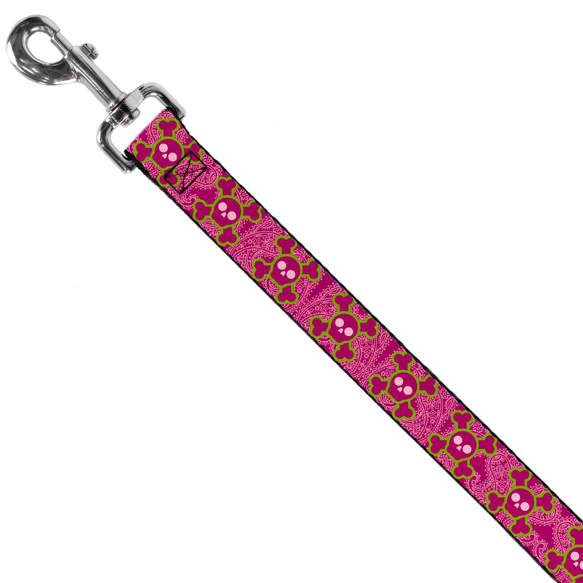 Dog Leash - Cute Skulls w/Paisley Purple/Pink/Green