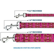Dog Leash - Cute Skulls w/Paisley Purple/Pink/Green