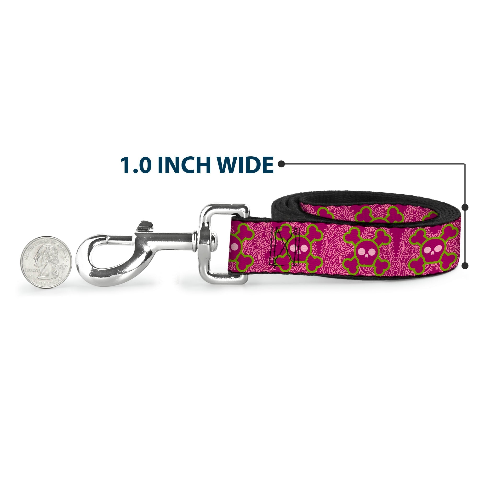 Dog Leash - Cute Skulls w/Paisley Purple/Pink/Green