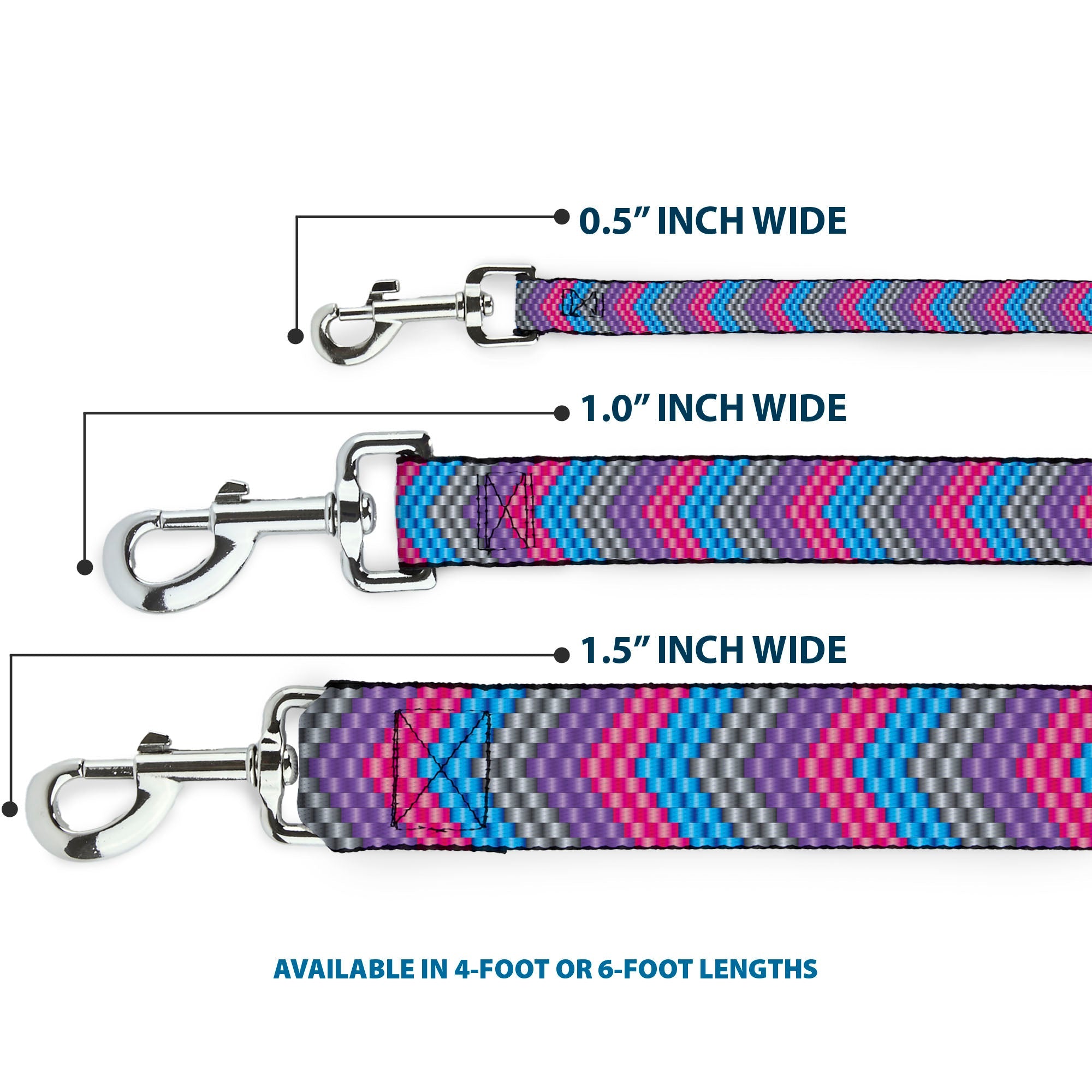 Southlake Paws dog leash in chevron weave design featuring gray, lavender, pink, and baby blue. Available in multiple widths 
