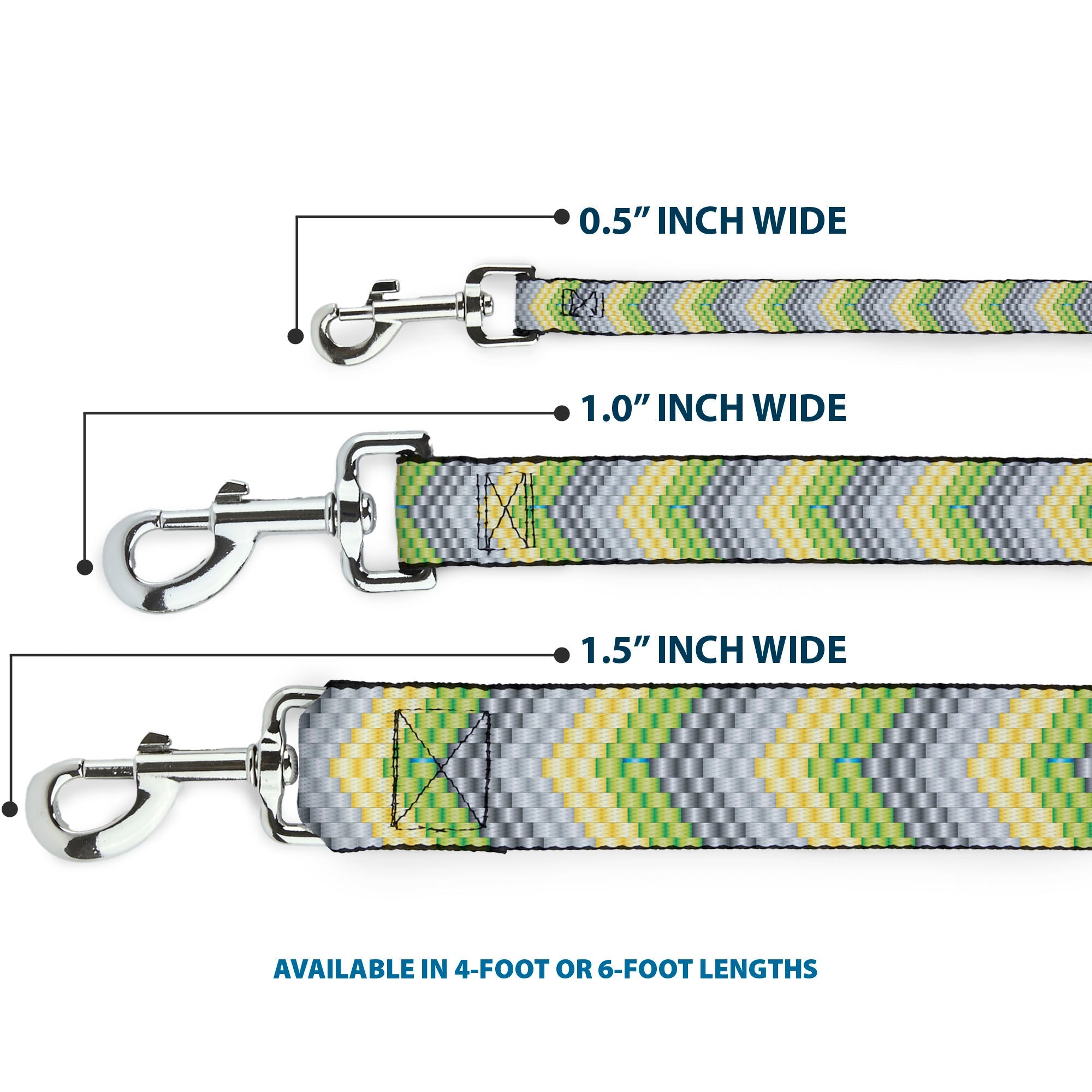 Dog Leash - Chevron Weave Grays/Yellow/Green