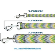 Dog Leash - Chevron Weave Grays/Yellow/Green