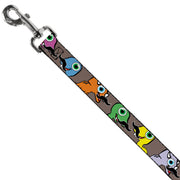 Dog Leash - Cute Dinosaurs w/Mustaches Gray