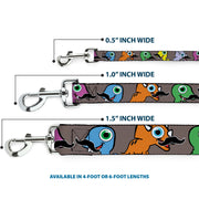 Dog Leash - Cute Dinosaurs w/Mustaches Gray