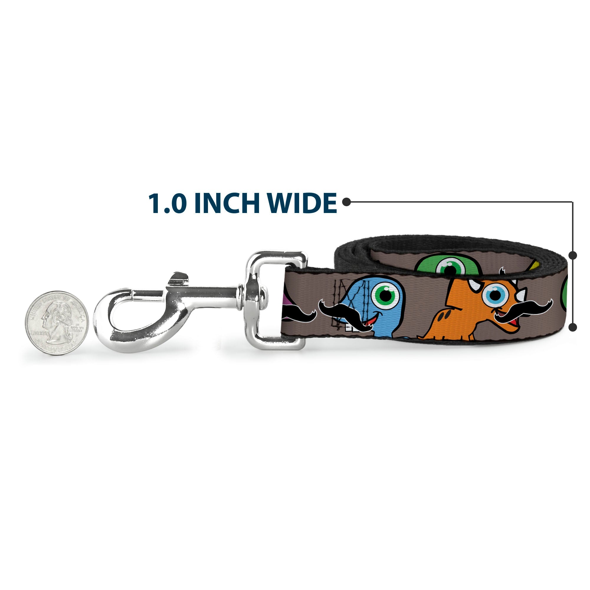 Dog Leash - Cute Dinosaurs w/Mustaches Gray