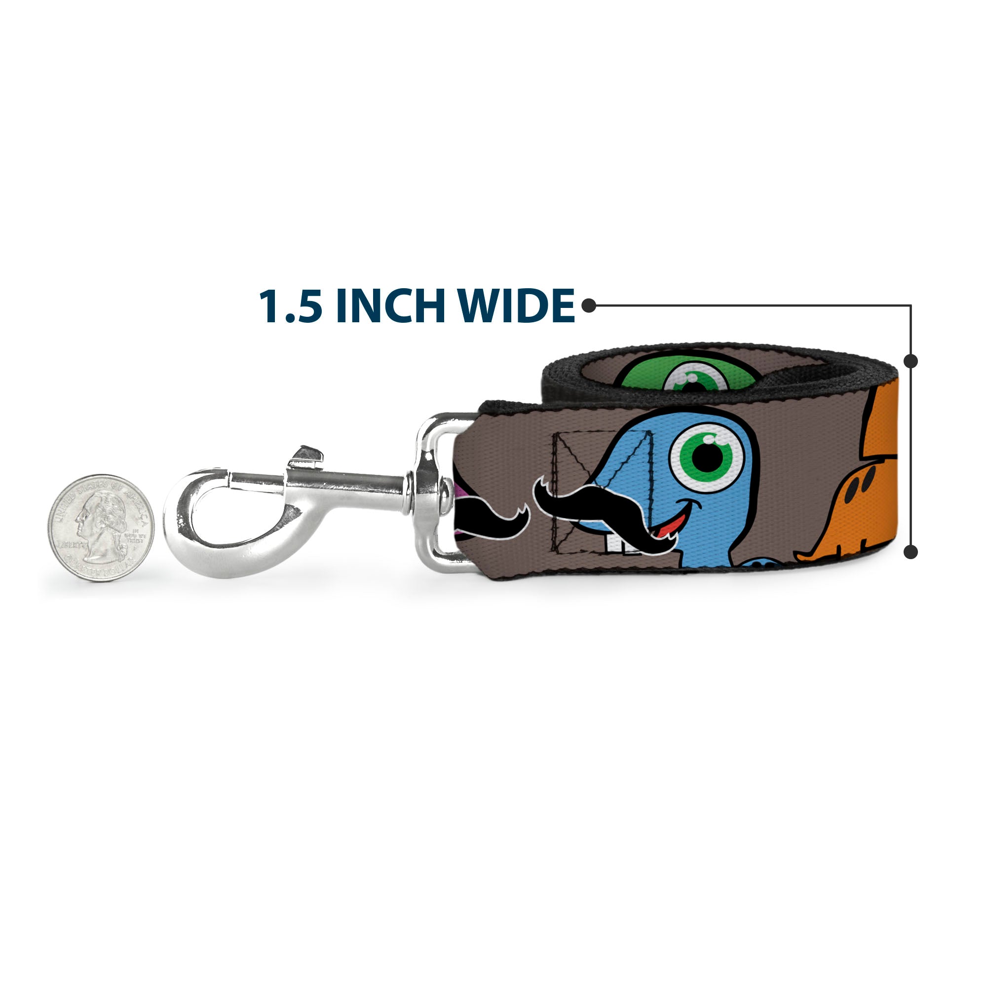 Dog Leash - Cute Dinosaurs w/Mustaches Gray
