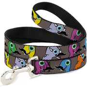 Dog Leash - Cute Dinosaurs w/Mustaches Gray