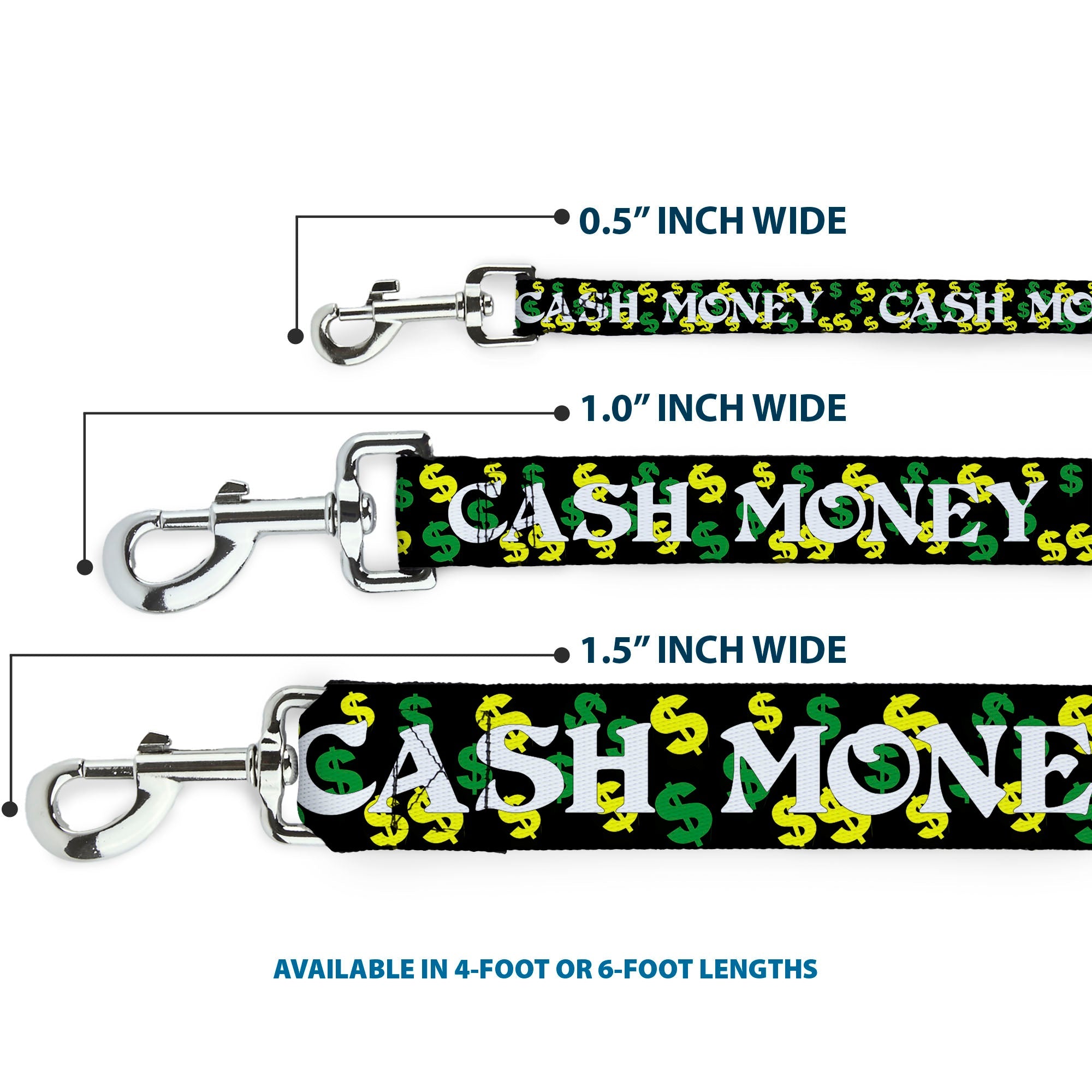 Dog Leash - CASH MONEY w/$$$ Black/White/Yellow/Green