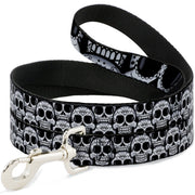 Dog Leash - Cartoon Sugar Skulls Stacked Black/White