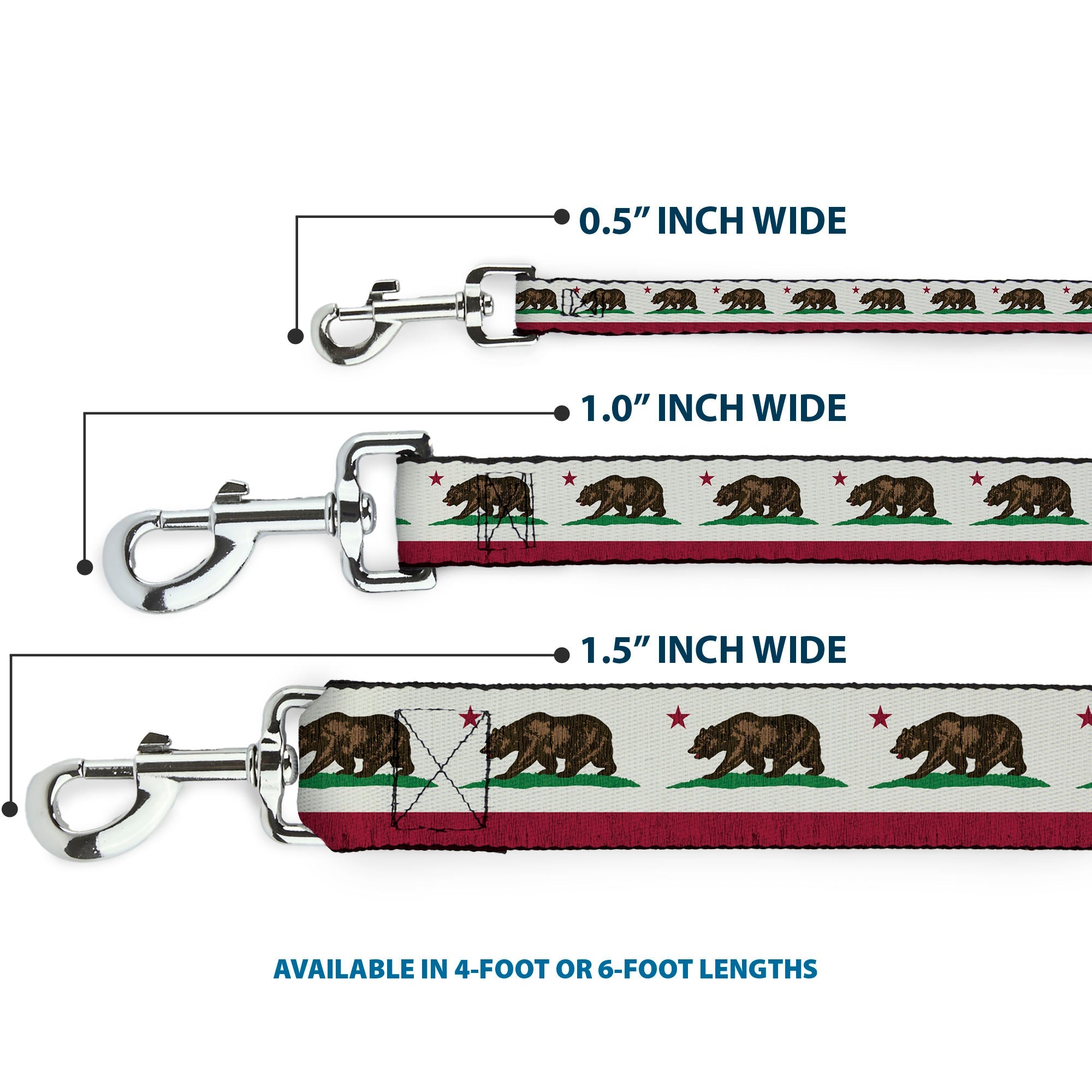 Dog Leash - California Flag Bear Weathered White