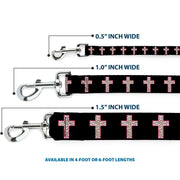 Dog Leash - Cross Repeat Black/Leopard Brown/Pink Outline