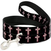 Dog Leash - Cross Repeat Black/Leopard Brown/Pink Outline