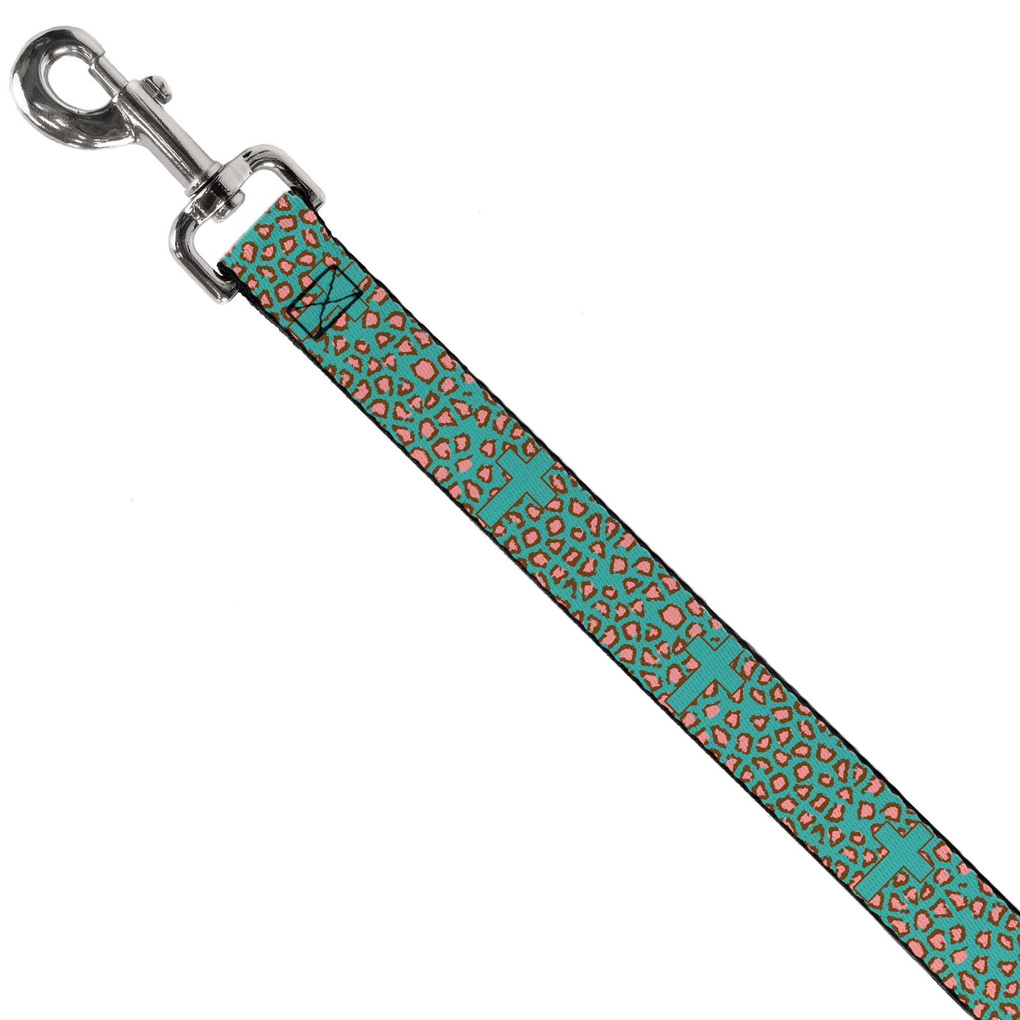 Dog Leash - Cross Repeat Leopard Turquoise/Pink