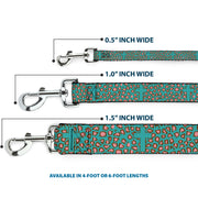 Dog Leash - Cross Repeat Leopard Turquoise/Pink