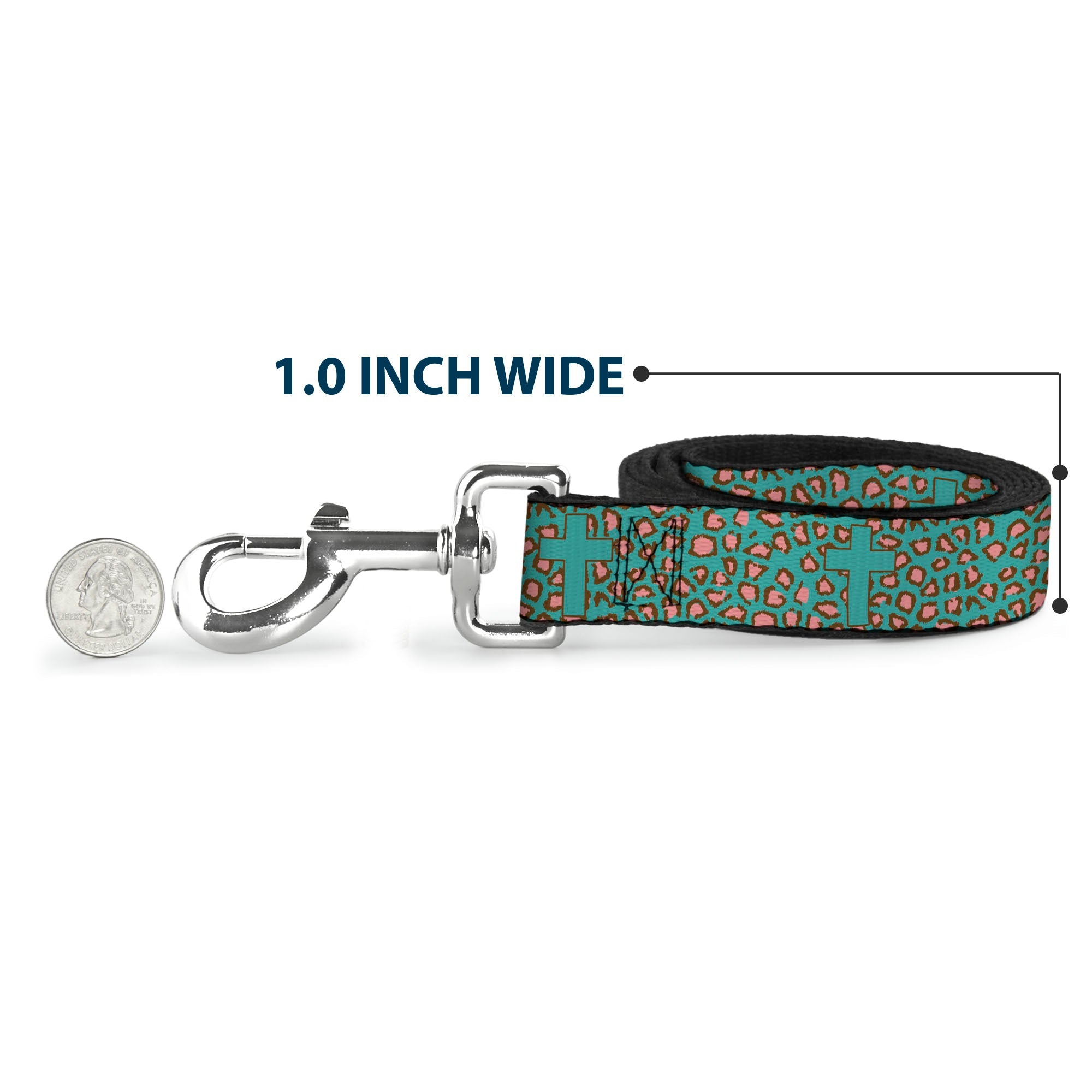Dog Leash - Cross Repeat Leopard Turquoise/Pink