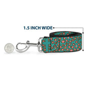 Dog Leash - Cross Repeat Leopard Turquoise/Pink