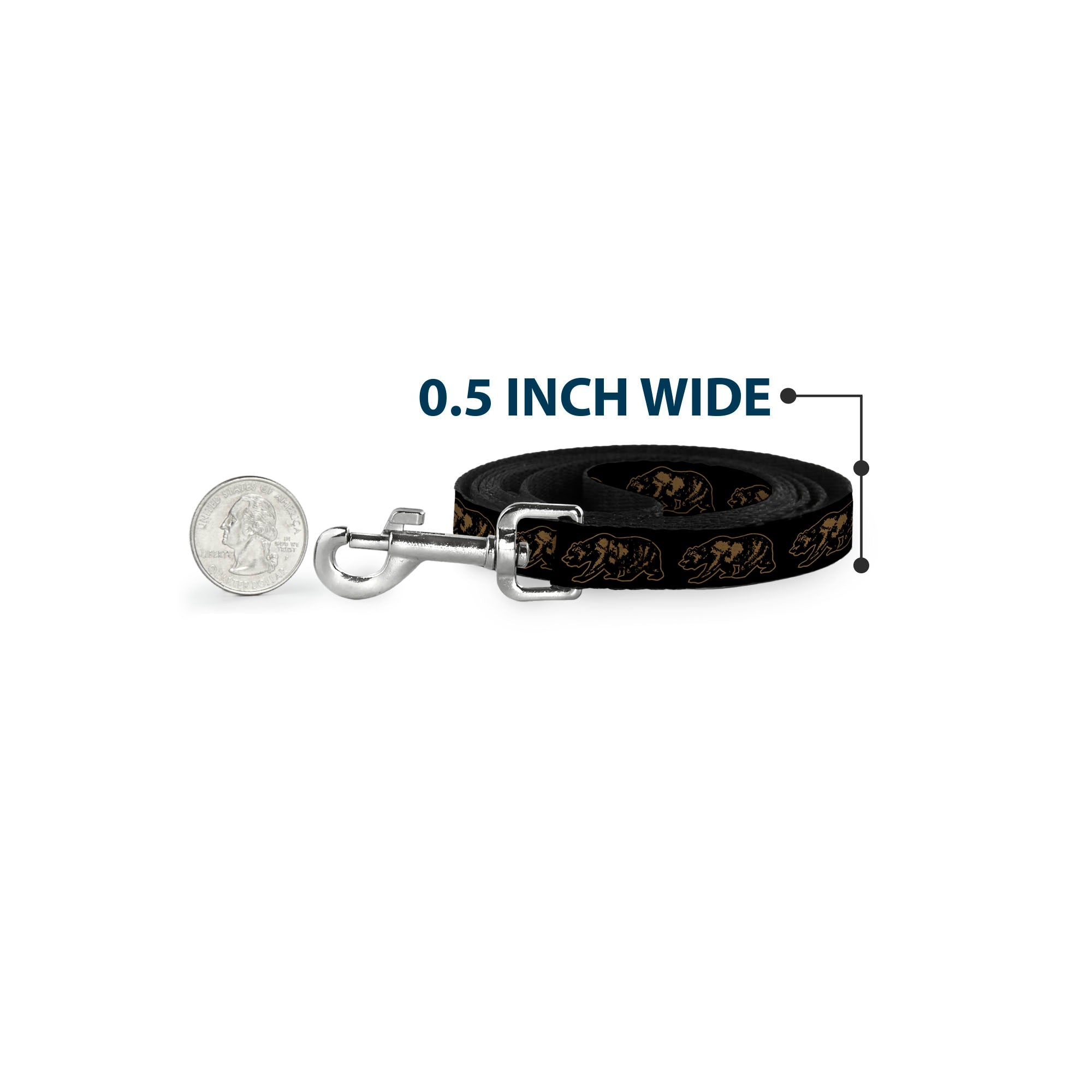 Dog Leash - California Grizzly Bear Outline Black/Brown
