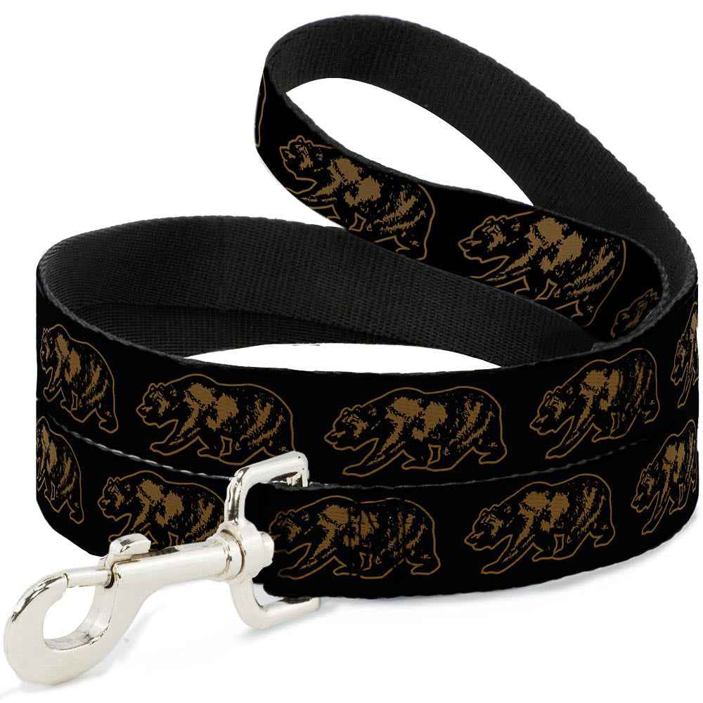 Dog Leash - California Grizzly Bear Outline Black/Brown