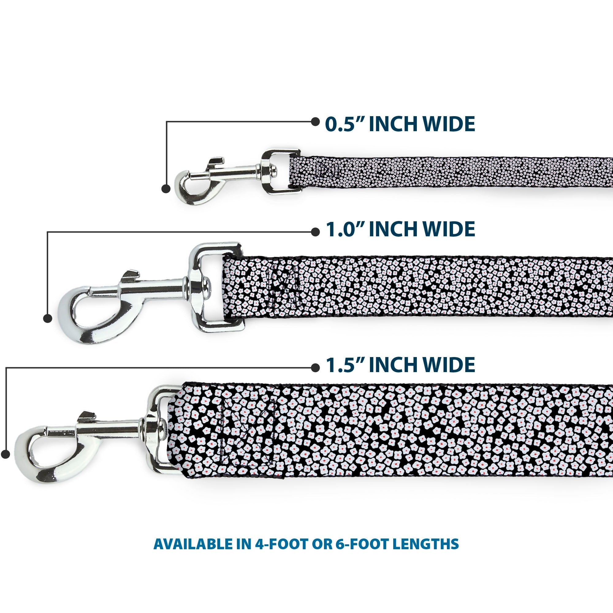 Dog Leash - Ditsy Floral Black/White/Red