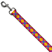 Dog Leash - Diamond Plaid Orange/Yellow/Blue/Purple/Fuchsia