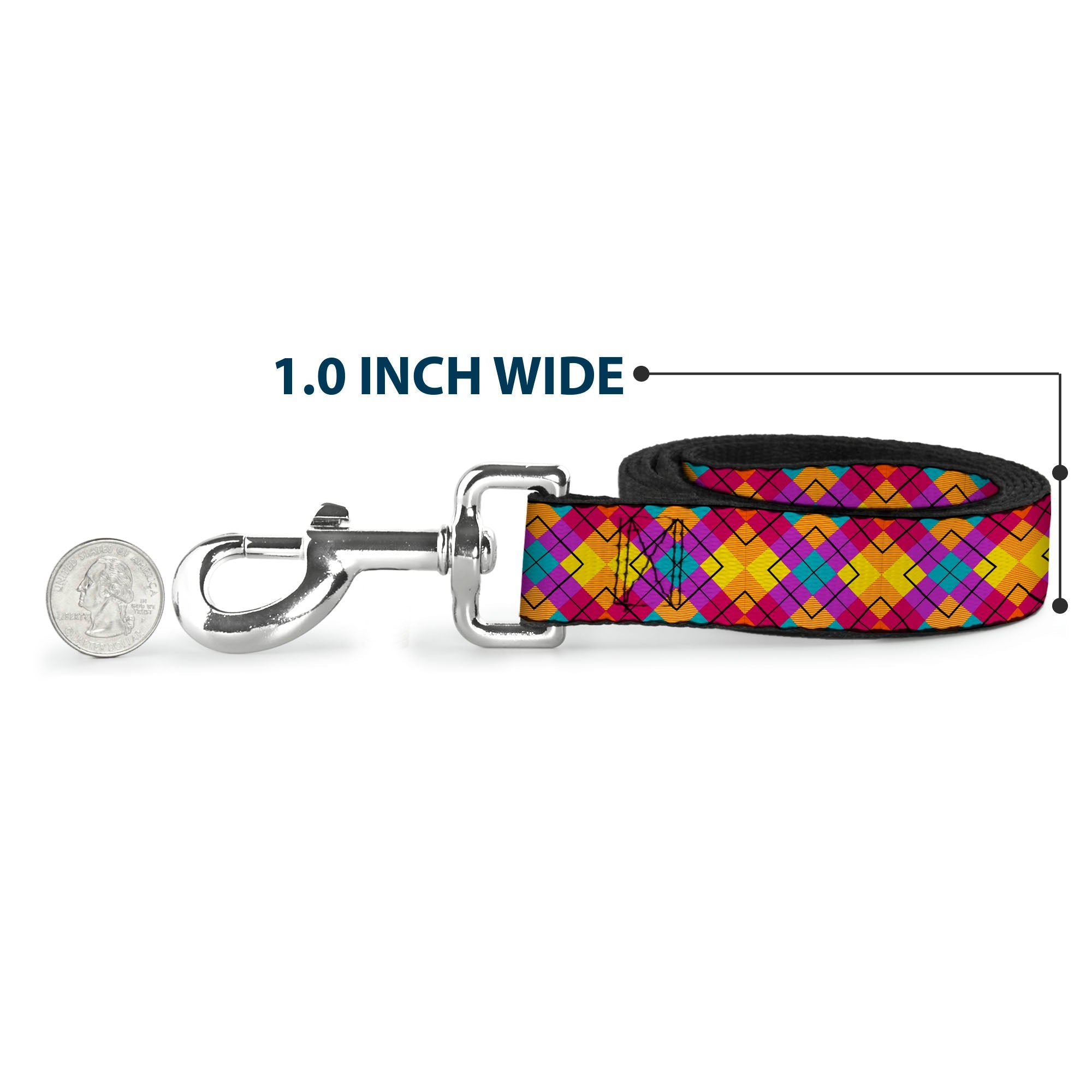 Dog Leash - Diamond Plaid Orange/Yellow/Blue/Purple/Fuchsia