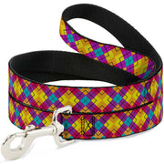 Dog Leash - Diamond Plaid Orange/Yellow/Blue/Purple/Fuchsia