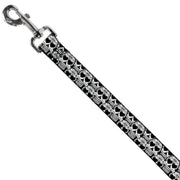 Dog Leash - Diamond Sugar Skull Stacked Black Silver Fade White