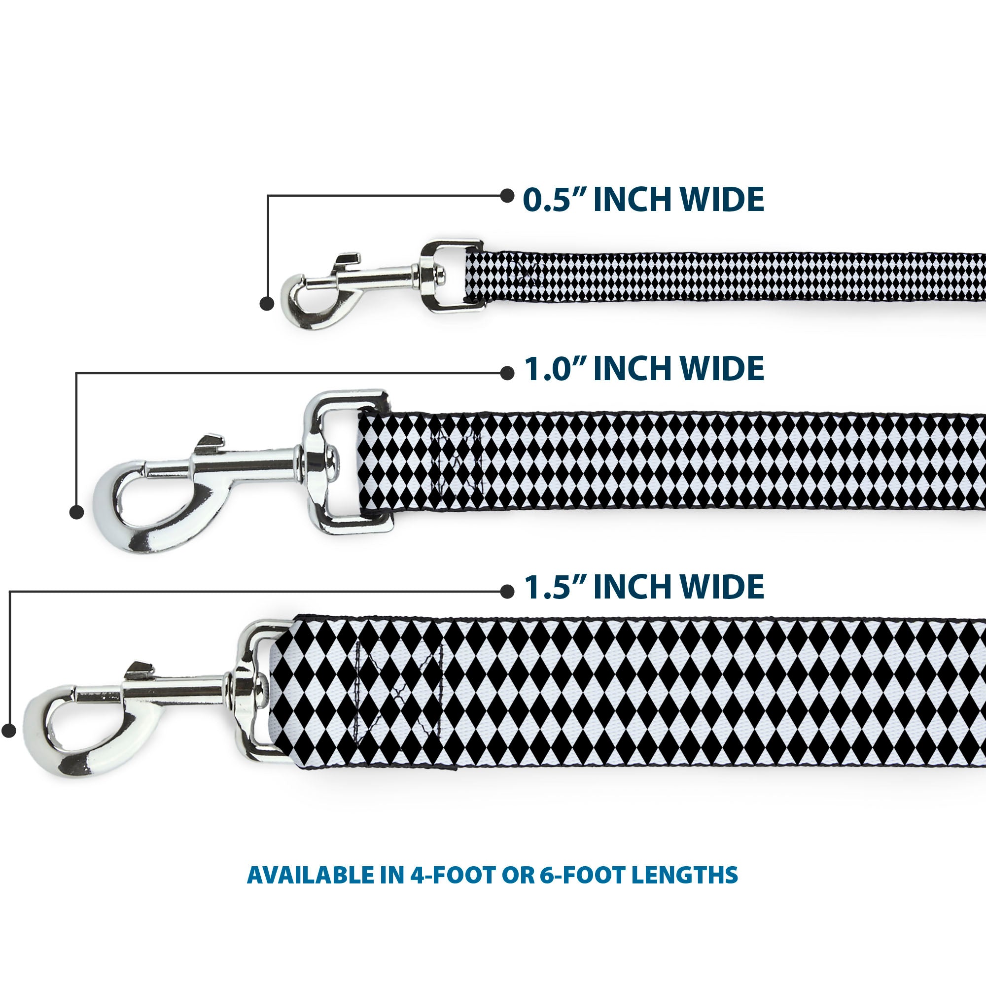 Dog Leash - Diamonds Stripe White/Black